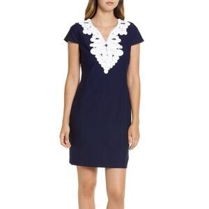 Eliza J Passementerie Trim Navy Sheath Dress Size 10 NWT